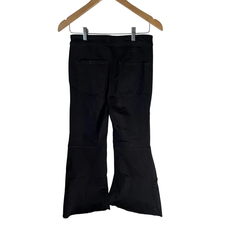 Free People‎ We The Free Raw Edge High Rise Flare Jeans Black Raw Hem Size 30